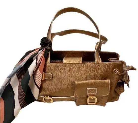 Maxx New York Tan & Copper Purse Zippers Y2K Style Hand Bag Gold Buckle Details!