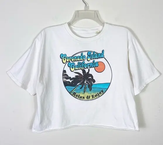 Blue 84 White Coranado Island California Cropped Graphic Tshirt