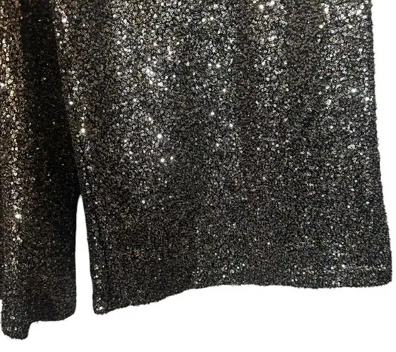 Piper & Scoot Black & Silver Sequins Wide Leg Cropped Statement Pants Women Sz S
