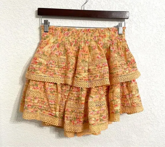 Aerie Womens Skirt Rock N Ruffle Floral Printed Mini Tiered Smocked Size Medium