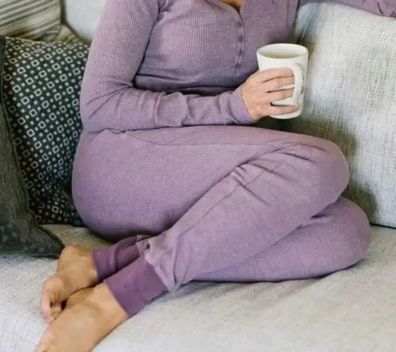 Zyia Dont Wake Me Up Lilac Thermal Waffle Knit Joggers Pants Loungewear M New