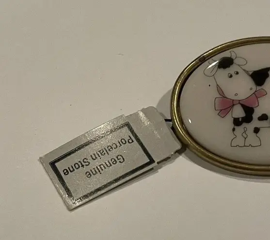 Female Dairy Milk Cow With Pink Bow Brooch Pin Handmade Handcrafted White