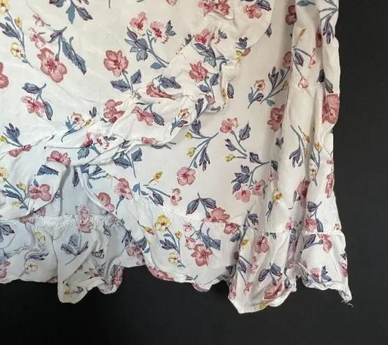 Vintage Floral Sleeveless Ruffled Hem Top white cropped top casual summery Pink Size XS