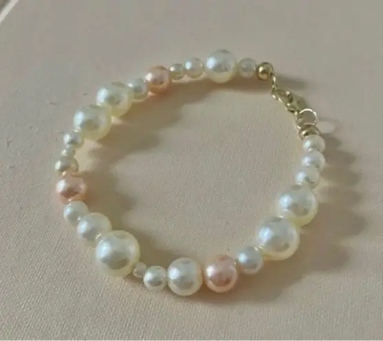 Handmade Pink White Pearl Bracelet “Lydia” Asymmetric Unique Feminine Classic