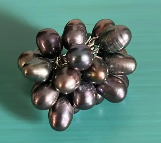 Set Peacock Luster Freshwater Rice Pearl Bracelet Ring Necklace Collection Gray