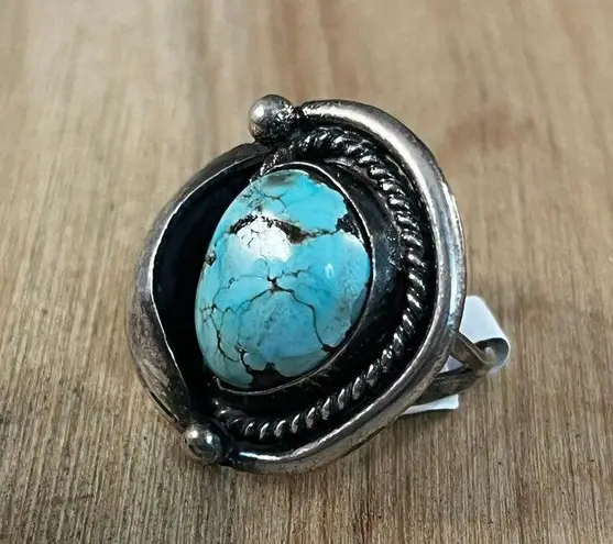 Vintage Blue  Turquoise Leaf Ring, Sterling Silver Native American Ring Sz 5.5