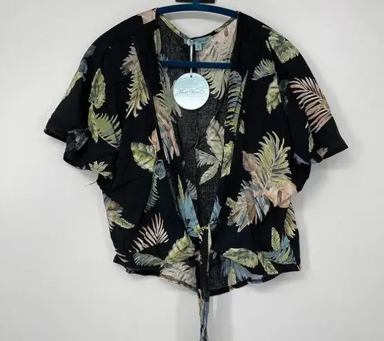MINT VANILLA BLACK WITH MULTICOLOR FLORAL DESIGN WRAP TIE TOP SIZE 10