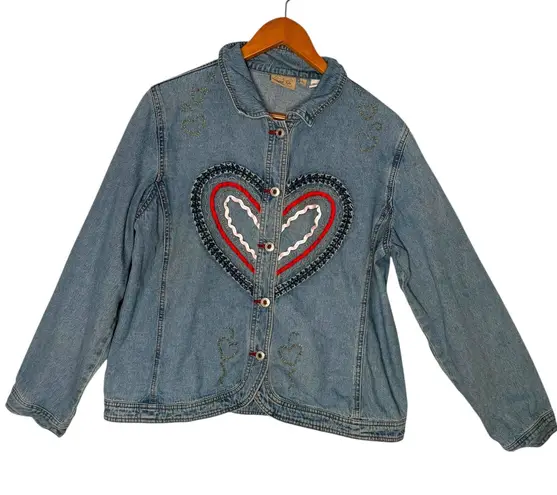 Crystal Kobe Denim Jacket Size L Beaded Heart Streetwear Statement Piece y2k Blue Size L