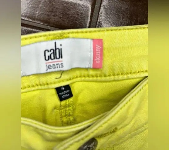 CAbi  #5084 Citron Yellow Skinny Stretch Pants Jeans Chartreuse Women’s Size 4