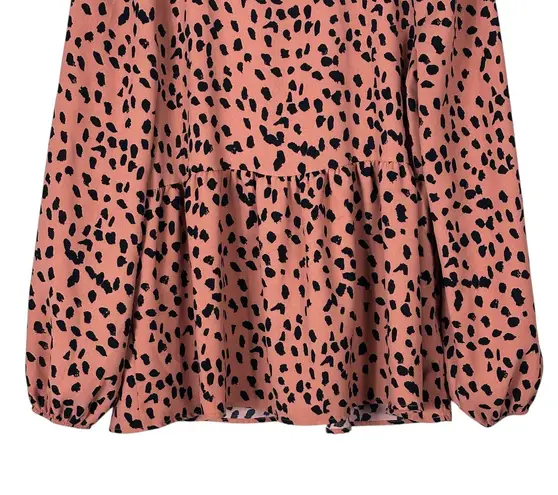 White Birch Top Womens S Pink Tiered Ruffle Long Sleeve Animal Print Boho Indie