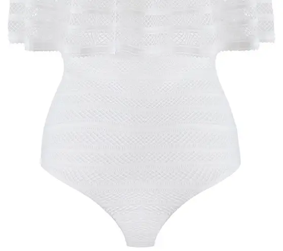 BCBGMAXAZRIA  Ruffled Striped-Lace Bodysuit Off-The Shoulders White Size S NEW