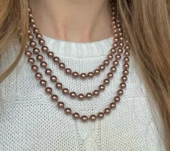 RMN Golden Chocolate Brown Pearl Necklace Vintage “Goldie” Long Elegant Chunky Jewelry