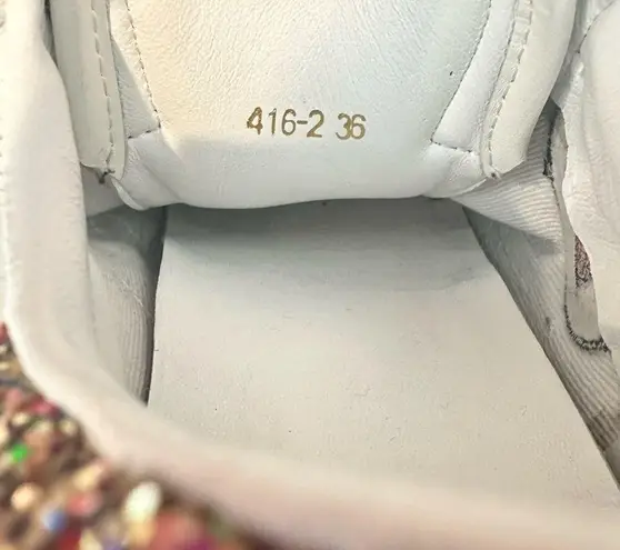 Saint Laurent Paris White Leather Glitter Diamond Patch Low Top Sneakers Size 36