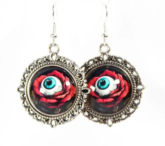 Handmade Gothic Victorian "Beauty is in the Eye of the Beholder" Rose Eyeball Earrings