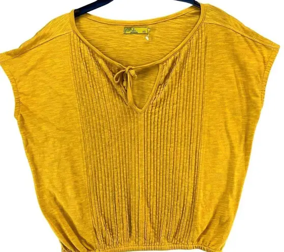prAna Top Womens XS Mustard Yellow Ocupas Popover Pintuck Organic Athleisure