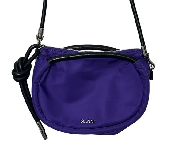Ganni Knot Purse OS Purple Tech Fabric Mini Bag Removable Strap Baguette Style
