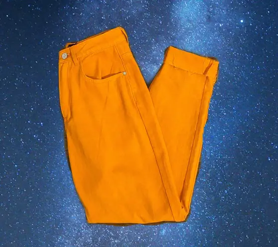 Missguided High Waisted Raw Hem  Orange Jeans