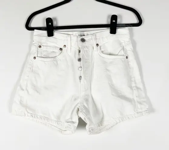 Agolde Denim Parker Long High Waisted Button Fly Cotton Jeans Panna Cotta White