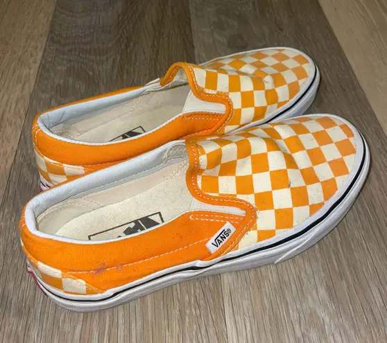 Vans Orange and White Checkered Slip On