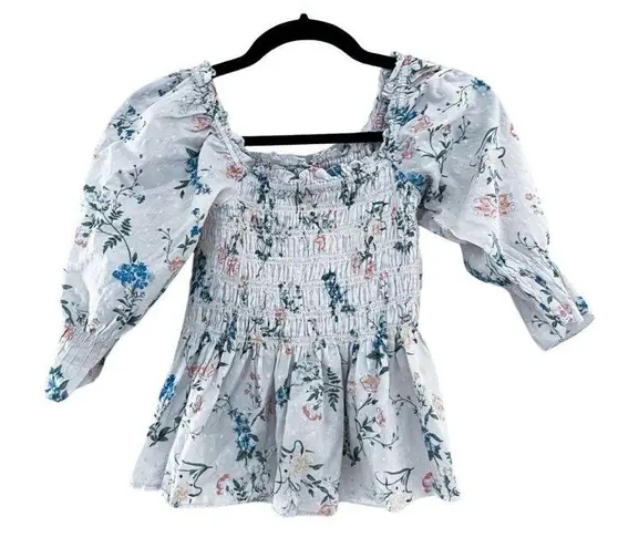 Saylor Puff Sleeve Blouse Top Size Small Boho Crop Blue Pink Cream Floral Sz M