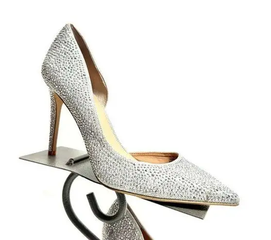 INC I.N.C Silver D’orsay Rhinestone Pointed Toe Pumps Heels Shoes Size 9