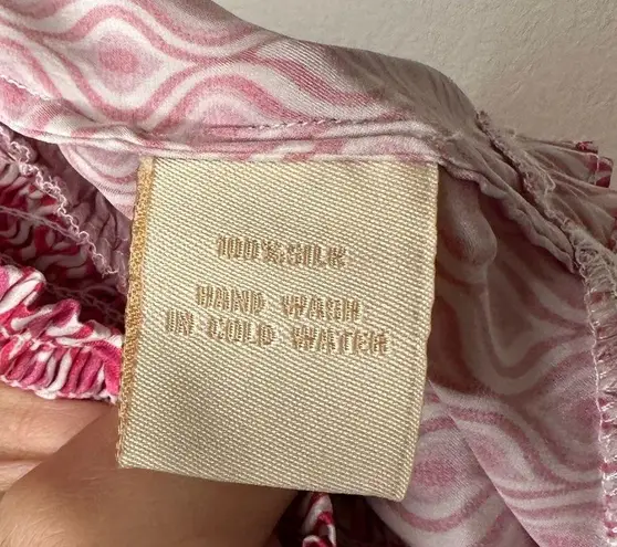 Paloma Blue Silk Printed Shorts Pink Smocked Waist Sz XS Beachy Travel Luxury