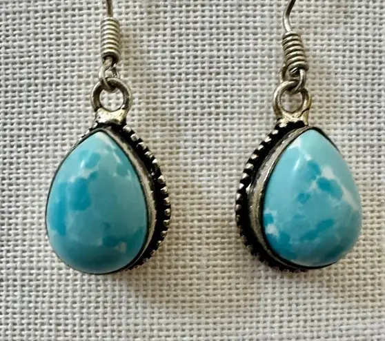 Silver tone turquoise drop earrings Blue
