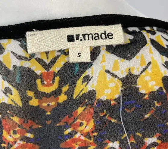 LA Made New Sheer Chiffon Short Sleeve Top High Low Hem Multi Totem Print