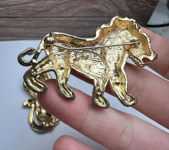 Rhinestone Lion Wild Cat Brooch Pin Lot Of 2