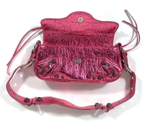 Balenciaga XSmall Le Cagole Metallic Leather Shoulder Bag Pink NEW