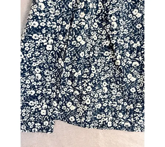 Pact Womens Pop Over Organic Cotton Top Blue White Size Small Floral Romantic