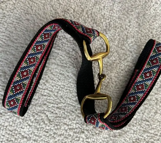 Vintage Style Embroidered Belt with Horsebit Buckle – Equestrian Chic Red