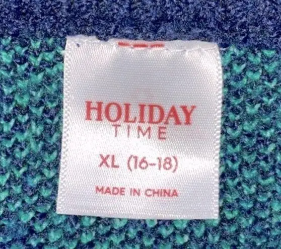 Holiday Time  navy knit sweater size XLarge Christmas tree print