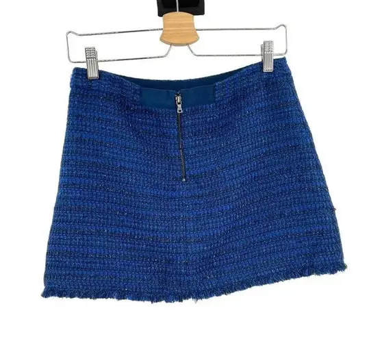 Alice + Olivia  Blue Tweed Mini Skirt Metallic Thread Exposed Zip Size US 6