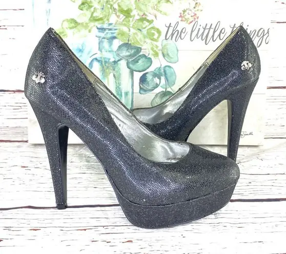 Dereon Metallic Glitter Platform Pumps Black 7 Stiletto Black