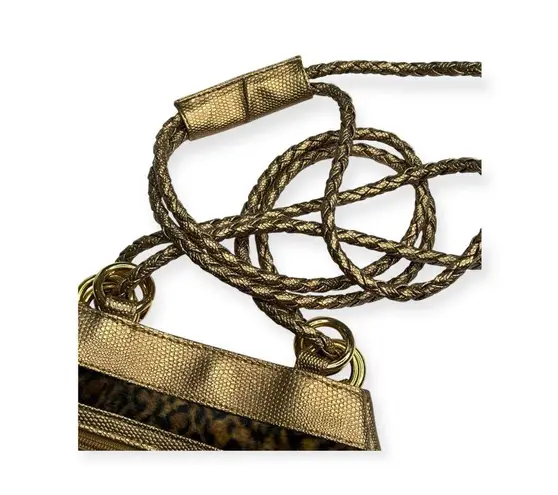 Tiannl ✽ Faux Fur Crossbody Handbag ✽ Animal Print ✽ Vegan Gold Metal Snakeskin Brown