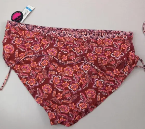 TT 1X 3X Hipster Bikini Bottom In Mauve Floral Boho Pattern Side Grommet Ties Pink