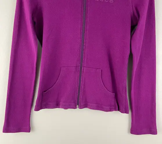 Bebe Vintage Y2K Purple Rhinestone Mockneck Pullover Full Zip Fitted Sweatshirt