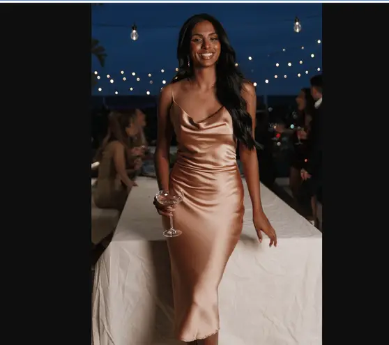 Petal and Pup Persia Gold Satin Midi Cowl Neck Slip Dress 8