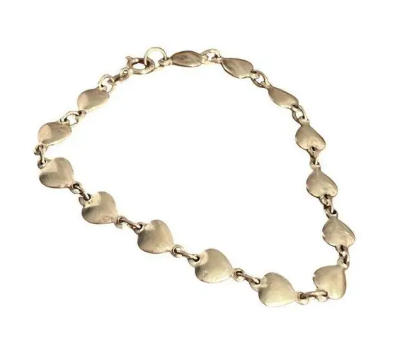 Vintage Silver Tone Bracelet Heart Links Dainty Spring Ring Clasp Estate 6.75"