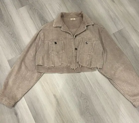 POL Women's Cropped Corduroy Beige Lightweight Relaxed Jacket Tan Size L