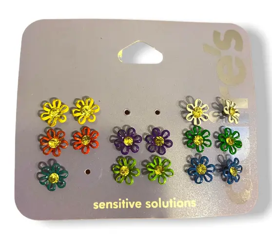 Claire's Sensitive Solutions Flower Rhinestone Earrings 7 Pair