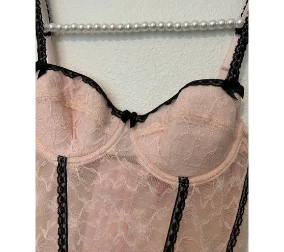 Vintage Y2K Sophie B. Corset Top Bustier Pastel Pink Black Fairy Cottage Girly