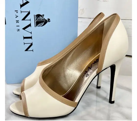 Ecru Lanvin Paris Leather D’Orsay Open Toe Stilettos