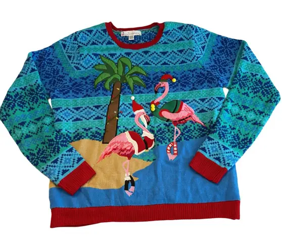 Jolly Sweaters Christmas Flamingo Light Up Novelty Holiday Ugly Sweater UNISEX Blue Size XL