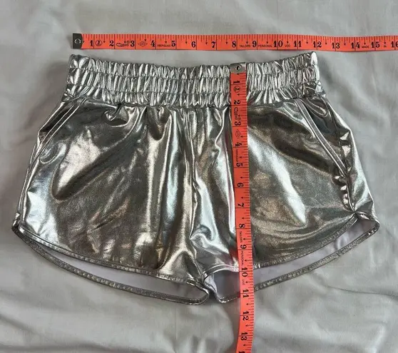 Women's Small Silver Rave Shorts Stretch Waist Festival Ready Puipkino