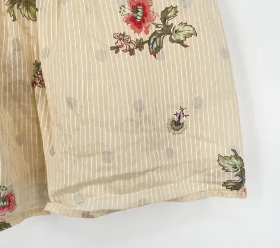 Maeve Womens Floral V-Neck Short Sleeve Pleated Fairy Core Boho Cream Blouse 2