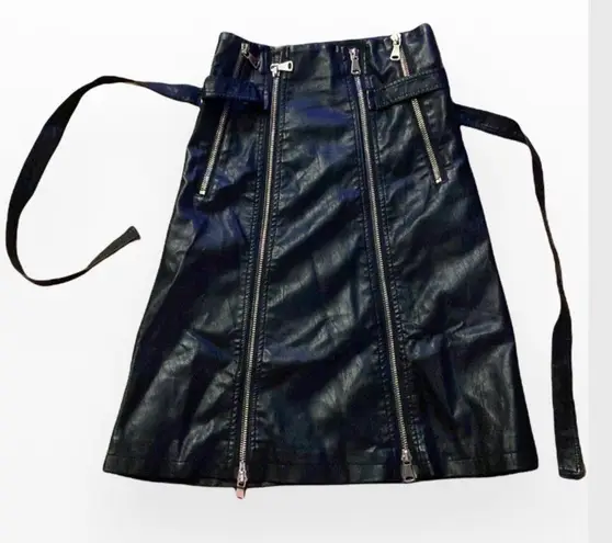 Storets Black Emilia Belted Zip Front Leather Skirt