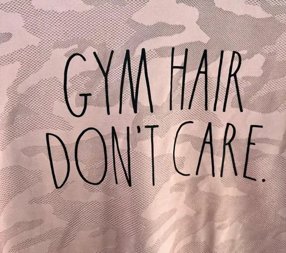 Rae Dunn  Cropped Boxy Active T-Shirt Gym Hair Don’t Care Pink Camo Size Small