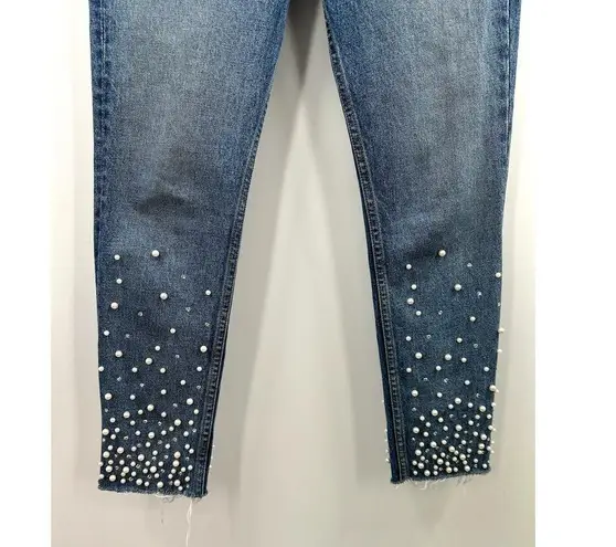 GRLFRND KAROLINA FAUX PEARL & CRYSTAL EMBELLISHED High Waist SKINNY JEANS 26